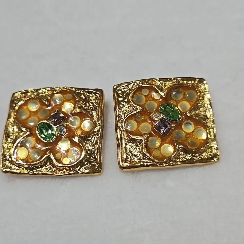 Christian Lacroix Resin & Crystal Floral Clip-on Earrings